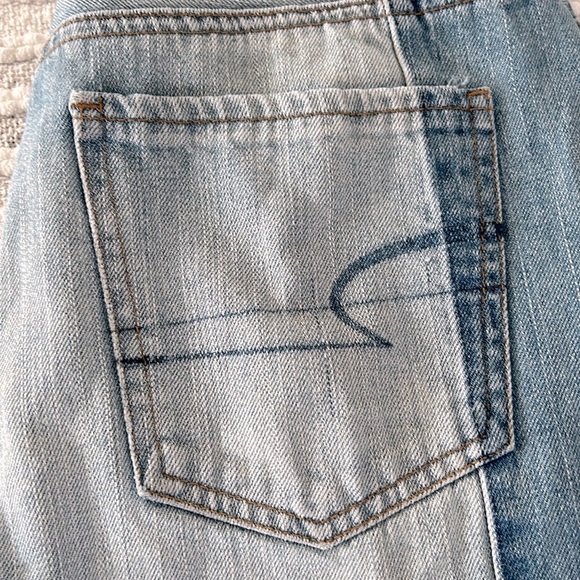 American Eagle Womens Two Tone Ankle Crop Denim Jeans High Waisted Sz 8 Raw Hem - Picture 13 of 13